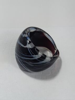 Black & White Swirl Glass Ring Size 7.5 Hand Blown Art Glass Bubble Ring